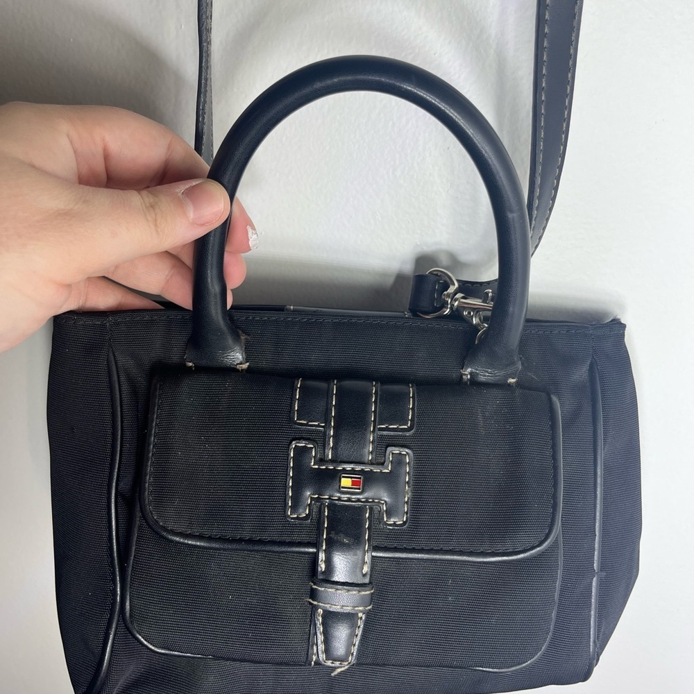 Tommy Hilfiger Mini Top Handle Bag Black Nylon Y2K Crossbody Purse